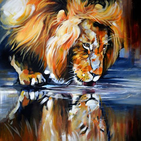 Løve moderne akrylmaleri 70x80cm