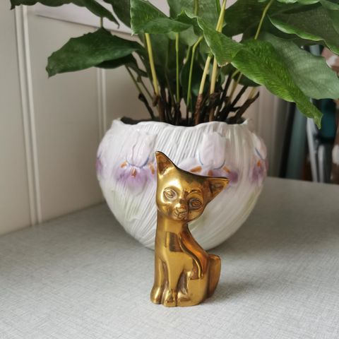 Katt i Messing Messingkatt Retro Vintage Messing Skulptur