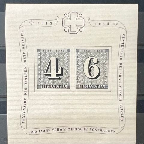 Sveits miniark 1943 frimerkets 100-års jubileum postfrisk