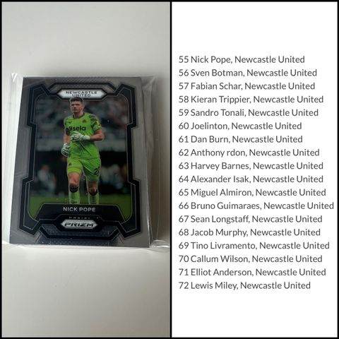 KOMPLETT NEWCASTLE 2023-24 PANINI PRIZM PREMIER LEAGUE LAG SETT