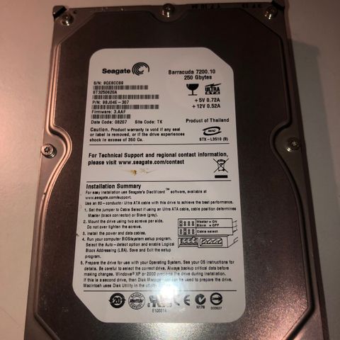 0.25T Seagate Barracuda 7200.01 250 Gb Ultra ATA IDE Harddisk