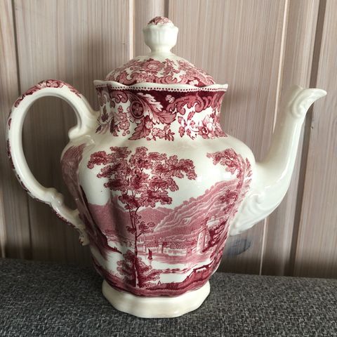 Engelsk porselen rød kaffekanne, Copeland Spode Rhine England