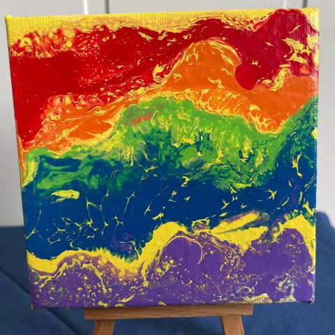 "Rainbow waves" akryl pouring maleri på lerret, abstrakt kunst