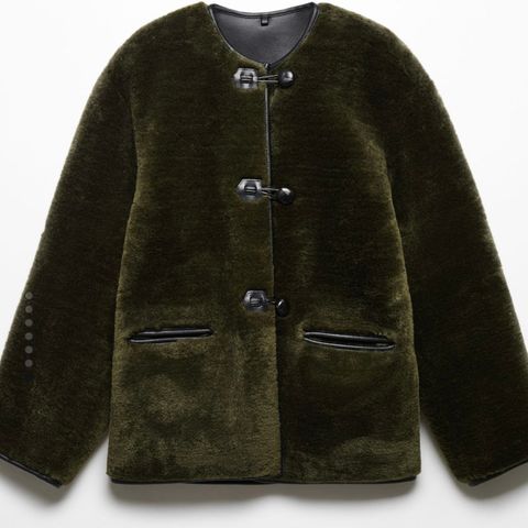 Mango jakke grønn str. S med pelsapplikasjon/shearling coat