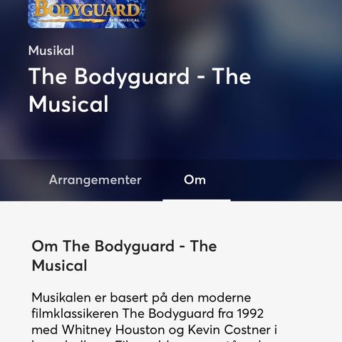 To billetter til musikalen "the Bodyguard" 07.09.24 selges