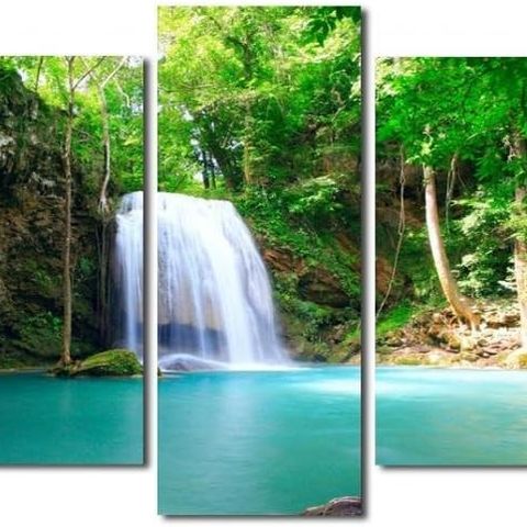 Waterfall Vannfall Foss Lerret Bilde - 5 Panel - 80cm H x 150 cm B