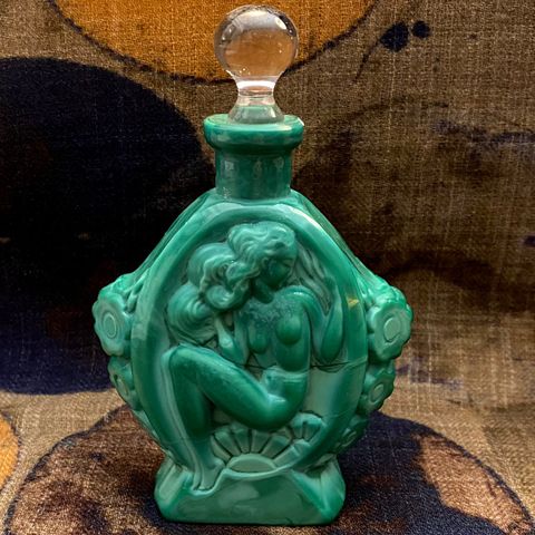 Art Deco Czech malachite-glass parfyme flaske ‘Heinrich Hoffmann’ 1920-talls