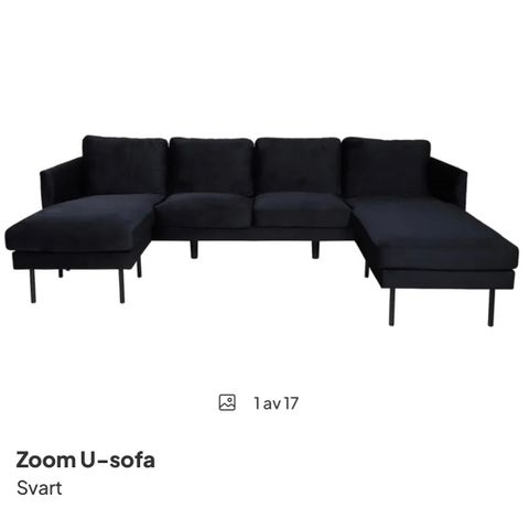 Svart velour sofa