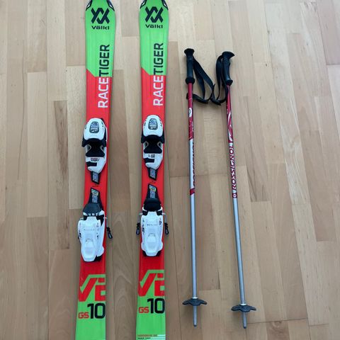 Vølkl Racetiger GS alpinski barn 110cm og alpin staver 85cm