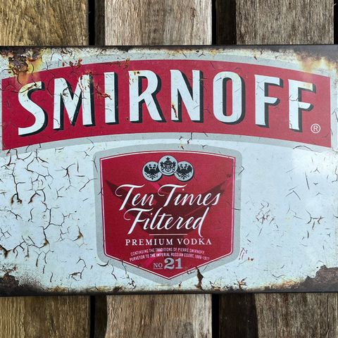 Smirnoff Skilt I Tynnmetall 20X30 cm. Bar, Garasje, Man Cave