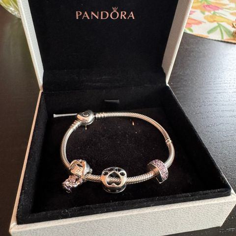 Pandora armbånd 18cm, charms (LES BESKRIVELSE)