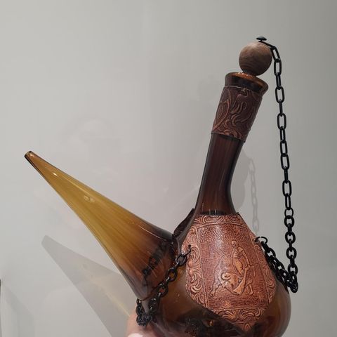 Mid Century Vintage Amber Glass Porron håndblåst spansk vinkaraffel