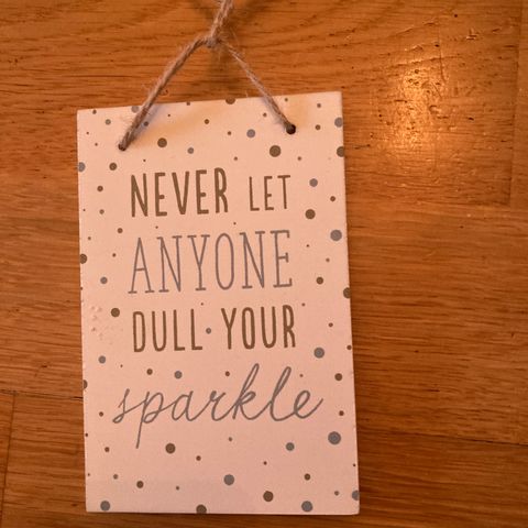 Utrolig fint lite skilt - never let anyone dull your sparkle