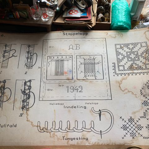 Gammel skoleplansje søm 1942
