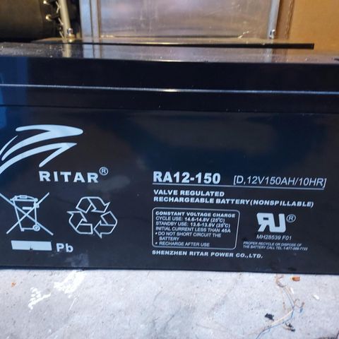 2stk Ritar Ra12-150ah batterier agm