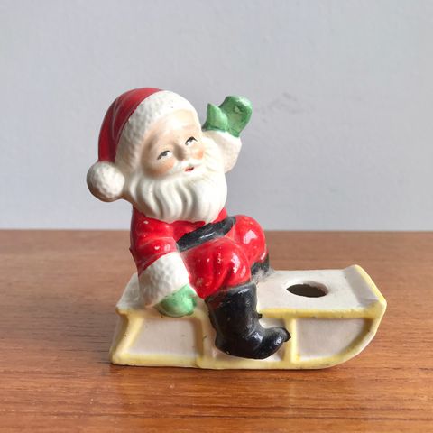 Kjempe koselig liten gammel håndmalt vintage nisse til små juletre stearinlys