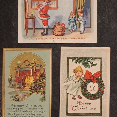 6 gamle julekort sendt fra Amerika