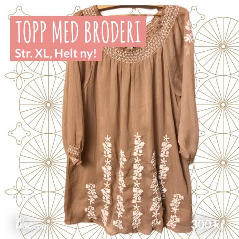 Beige topp med hvitt broderi