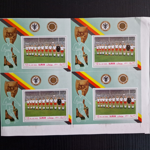 UAE Ajman - PROOF - Fotball Tyskland - MNH - Luftpost - 4 frimerker Quartblock