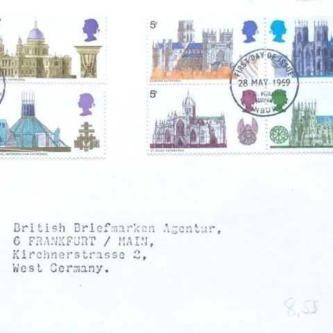 England 1969 Britisk arkitektur 1  FDC AFA 530 - 535