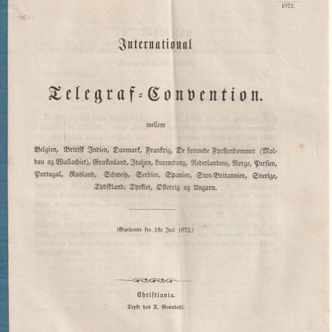 Internasjonal Telegraf Convention mellom mange land 1872