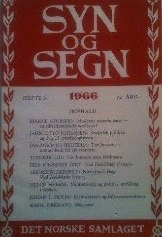 "Syn og Segn 5: 1966". Se annonsen for innhold i heftet