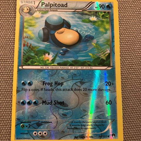 Palpitoad 34/122 Reverse holo Pokemon kort