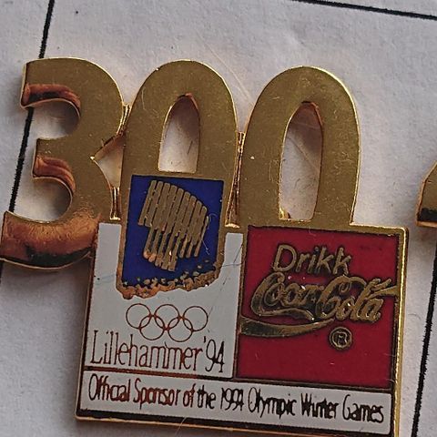 Coca cola nedtelling 300dg Lillehammer 1994 OL pins selges