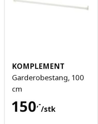 2 x GARDEROBESTANG fra Ikea