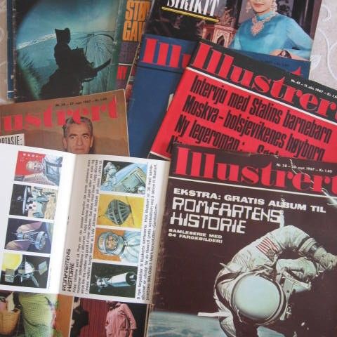 Unik Romfart serie og kort i illustrert familieblad fra 1967 - 9 stk.
