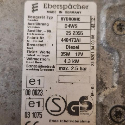 Eberspracher D4WS 12V. 4,3 kW.