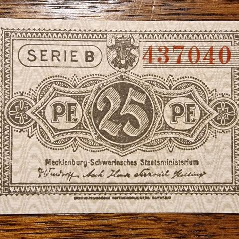 Tysk 25 Pfennig (1922) Liten Nødseddel