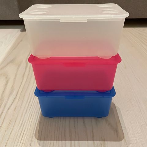 3 stk. Ikea Glis bokser med lokk - blå/hvit/rosa - 17x10 cm