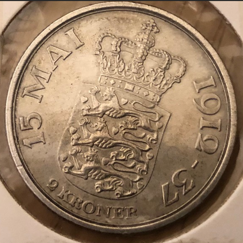 2 kroner Danmark 1937 jubileum sølvmynt