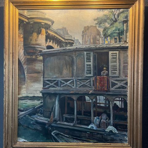 Severin Grande oljemaleri «Fra vaskeriene ved Pont neuf», Seinen, Paris 1929