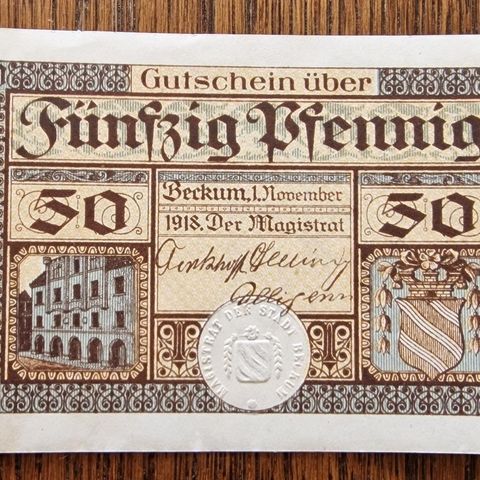 Tysk, Beckum 50 Pfennig (1918) Nødseddel
