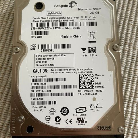 SEAGATE 200 Gb 2.5" Sata Hard Drive