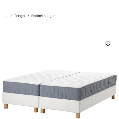 IKEA 160x200 espevär kontinentalramme med høvåg fast madrass