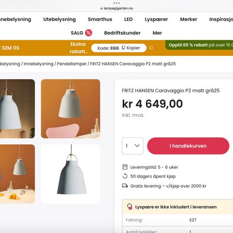 Carravagio taklampe fra Fritz Hansen