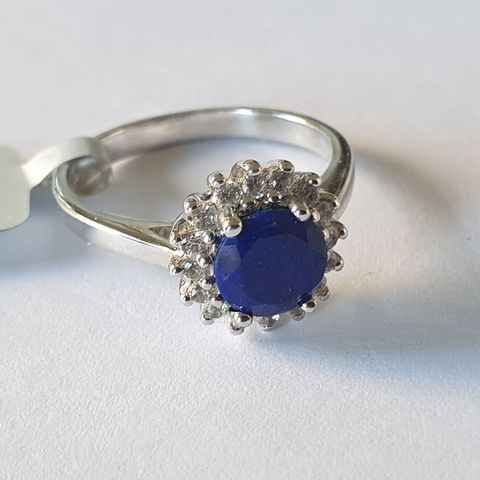 Afghan Sar-i-Sang Lapis Lazuli & White Topaz Sølv 925 Limited Ed Ring Str.57