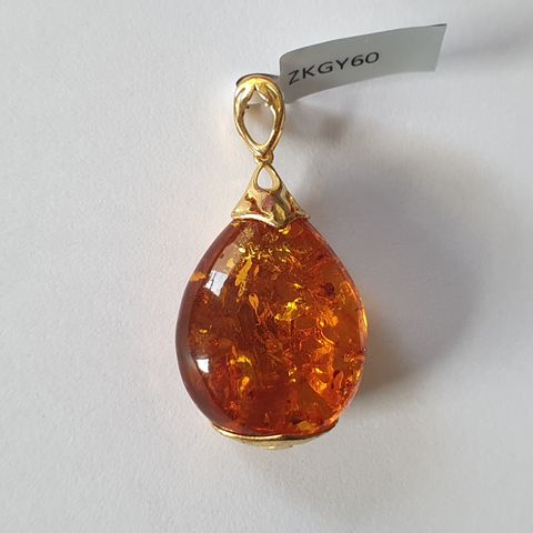 Baltic Cognac Amber Rav Gull Gold Plated Sølv 925 Silver Pendant Anheng 31mm