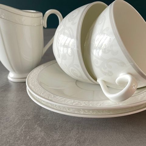 Villeroy & Boch grey/white pearl Kaffeservise 6pers m/sukkerskål/fløtemugge