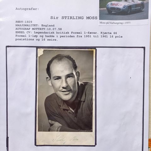 Stirling Moss.Signert foto og brev.