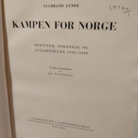 Kampen for Norge bind 1 av 3 , av Gulbrand Lunde