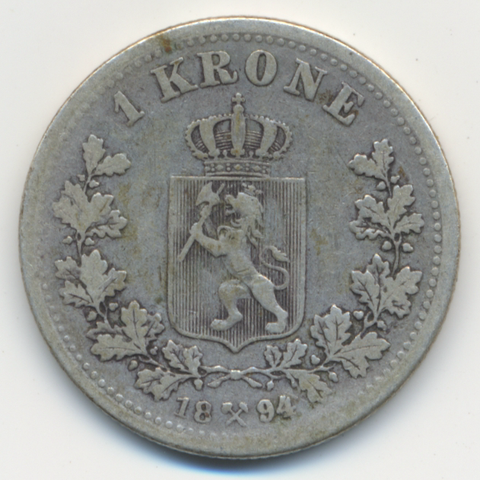 1 kr historisk sølvmynt 1894