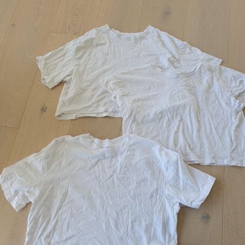 Tre stk magetopp/korte hvite t-skjorter
