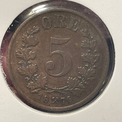 5 øre 1876 Oscar II Pen