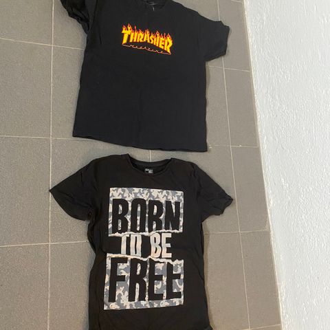 Thrasher skate t-skjorte og born to be free begge str 10-11 år