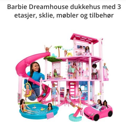 HELT NYTT! NY PRIS! Barbie Dreamhouse dukkehus med 3 etasjer + tilbehør!