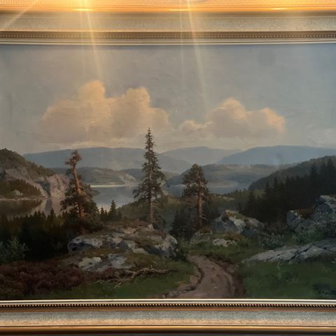 Bjørn Petter Berntzen maleri: Norsk fjellandskap med innsjø, 80-tallet